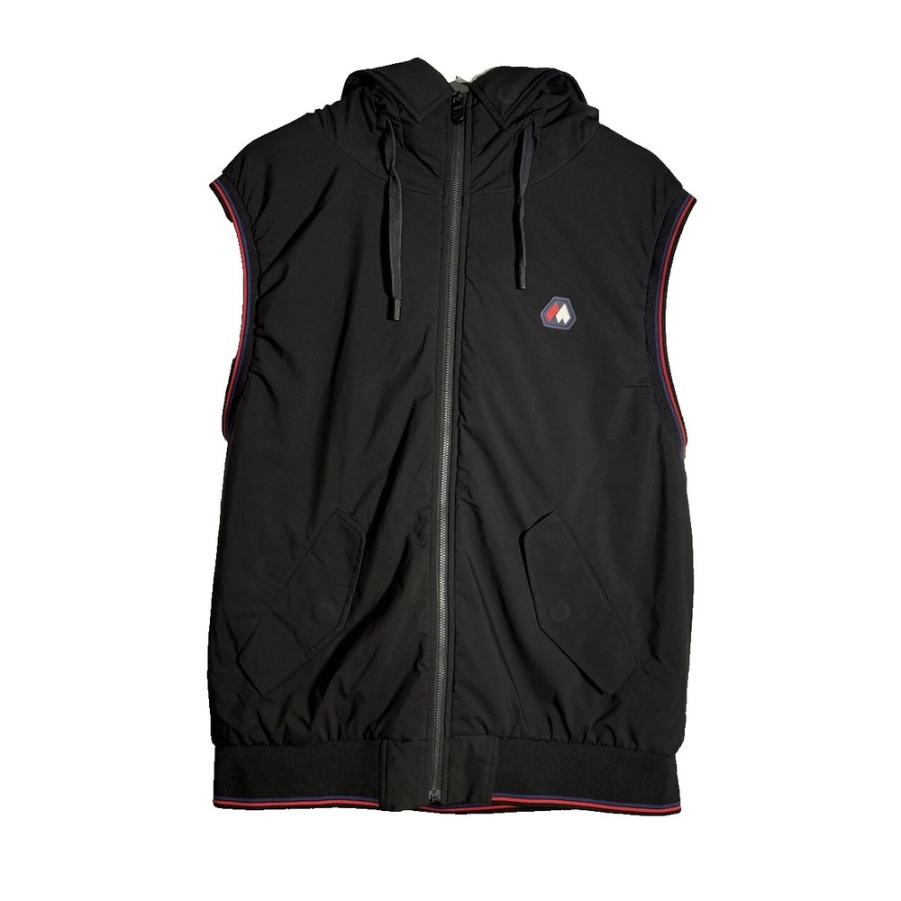 Marwin Sports Men Vest Large L Black Full Zip Hooded Sleeveless Gilet Pockets